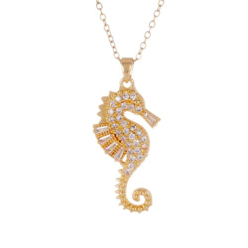 Cubic Zircon Micro Pave Brass Necklace, with Plastic Pearl, Seahorse, plated, different styles for choice & micro pave cubic zirconia & for woman, Sold By PC