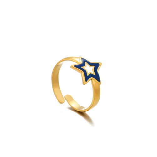 Enamel Stainless Steel Finger Ring, 304 Stainless Steel, Star, Vacuum Ion Plating, fashion jewelry & for woman, golden, Sold By PC