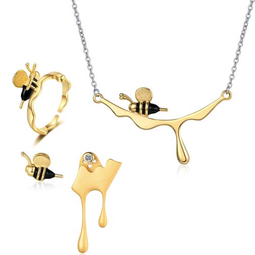 Brass Jewelry Set, Bee, plated, different styles for choice & for woman & enamel & with rhinestone, US Ring Size:6-8, Sold By PC