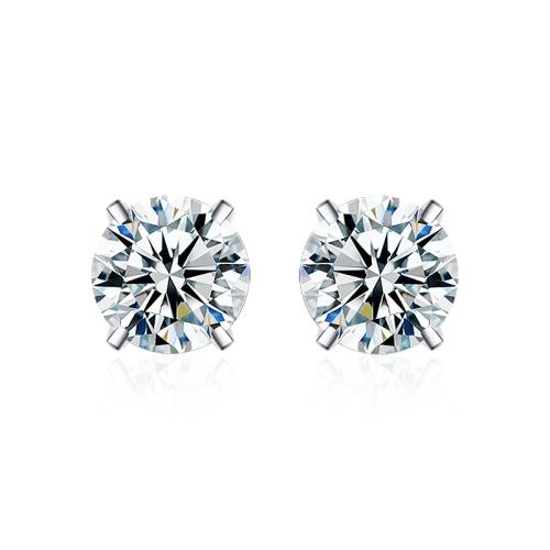 925 Sterling Silver Stud Earring, with Moissanite, platinum plated, different size for choice & for woman, Sold By Pair