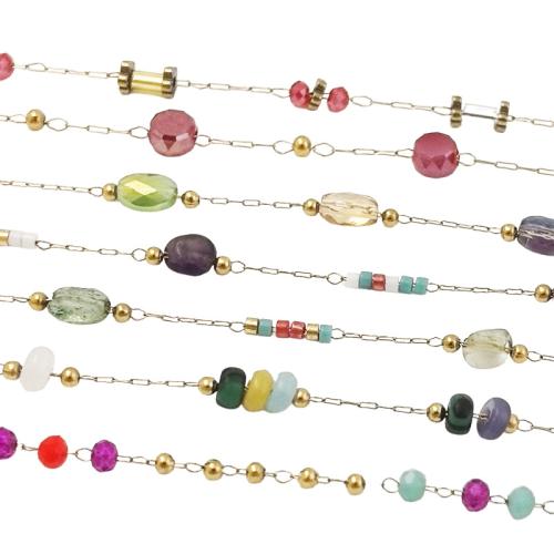 Decorative Beaded Chain, Titanium Steel, with Natural Stone & Crystal & Brass, 18K gold plated, DIY & different styles for choice, Sold By m
