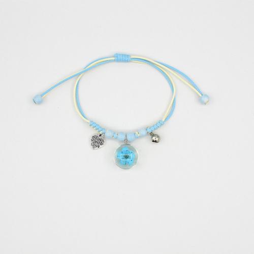 Glass Bracelet, with Dried Flower & Porcelain & Wax Cord & Tibetan Style, handmade, fashion jewelry & for woman, more colors for choice, Length:Approx 6-10 Inch, Sold By PC