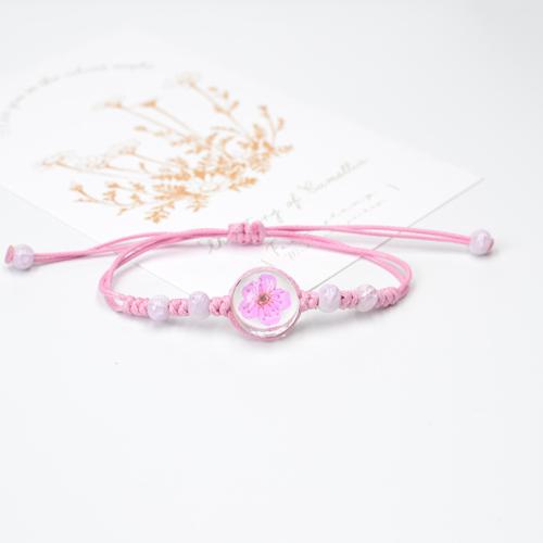 Glass Bracelet, with Dried Flower & Porcelain & Wax Cord, handmade, fashion jewelry & for woman, more colors for choice, Length:Approx 6-10 Inch, Sold By PC