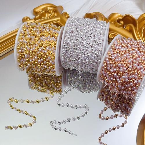 Decorative Beaded Chain, Brass, with Plastic Pearl, plated, DIY, more colors for choice, 50x40x40mm, 18.288m/Bag, Sold By Bag