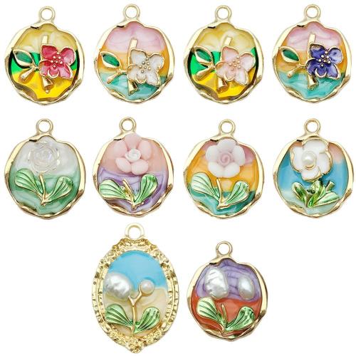 Tibetan Style Enamel Pendants, with Plastic Pearl, gold color plated, DIY, more colors for choice, 2PCs/Bag, Sold By Bag