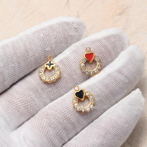 Stainless Steel Pendants, 304 Stainless Steel, gold color plated, DIY & enamel & with rhinestone, more colors for choice, 5PCs/Bag, Sold By Bag