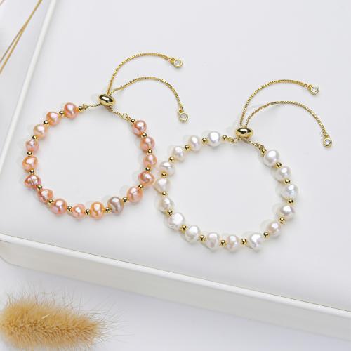Freshwater Cultured Pearl Bracelet, Freshwater Pearl, with Brass, Baroque, gold color plated, fashion jewelry, more colors for choice, 6-7mm, Sold By PC