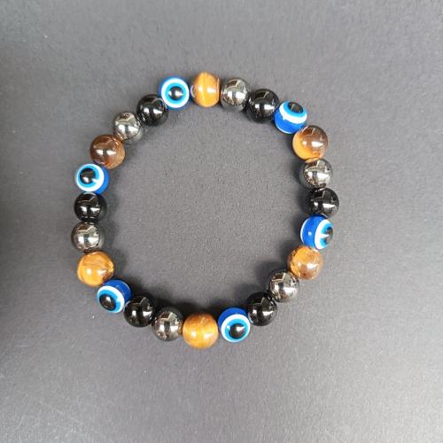 Evil Eye Jewelry Bracelet, Tiger Eye, with Hematite & Glass, fashion jewelry, more colors for choice, 110x80x10mm, Length:18 cm, Sold By PC