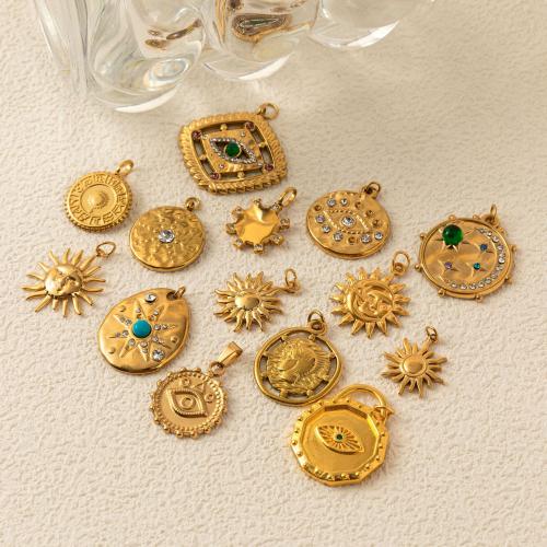 Stainless Steel Pendants, 304 Stainless Steel, with Gemstone, gold color plated, DIY & with rhinestone, more colors for choice, 130x70x20mm, Sold By PC