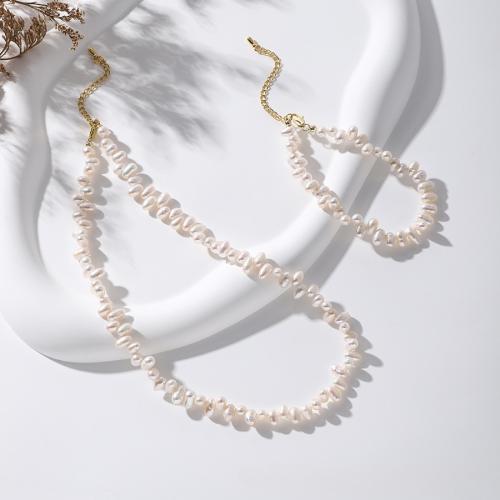 Natural Cultured Freshwater Pearl Jewelry Sets, bracelet & necklace, with Tibetan Style, gold color plated, fashion jewelry, more colors for choice, 4-5mm, Sold By Strand
