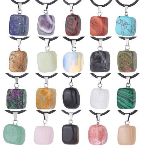 Natural Gemstone Necklace, with leather cord & 304 Stainless Steel, fashion jewelry & different materials for choice & Unisex, Sold By PC