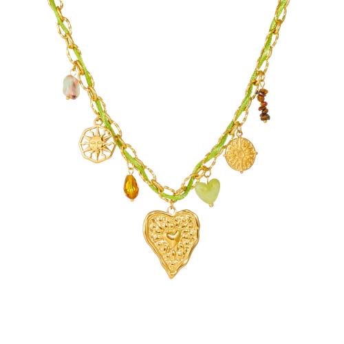 Stainless Steel Jewelry Necklace, 304 Stainless Steel, with Cotton Thread & Resin & Acrylic, gold color plated, fashion jewelry & for woman, Sold By PC