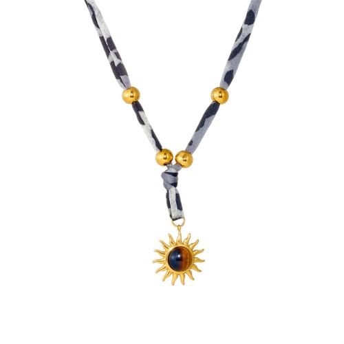 Stainless Steel Jewelry Necklace, 304 Stainless Steel, with Tiger Eye & Cotton, gold color plated, fashion jewelry & for woman, Sold By PC
