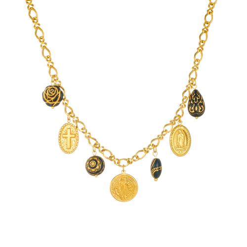 Stainless Steel Jewelry Necklace, 304 Stainless Steel, with Acrylic, plated, fashion jewelry & different styles for choice & for woman, golden, Sold By PC