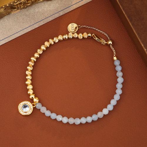Crystal Bracelets, Brass, with Crystal, with 3cm extender chain, 18K gold plated, micro pave cubic zirconia & for woman & two tone, Length:17 cm, Sold By PC