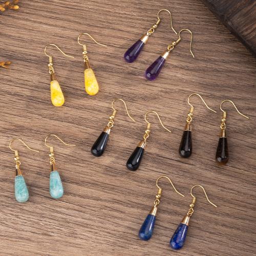 Natural Gemstone Earrings, with 304 Stainless Steel, gold color plated, fashion jewelry & different materials for choice & for woman, Sold By Pair