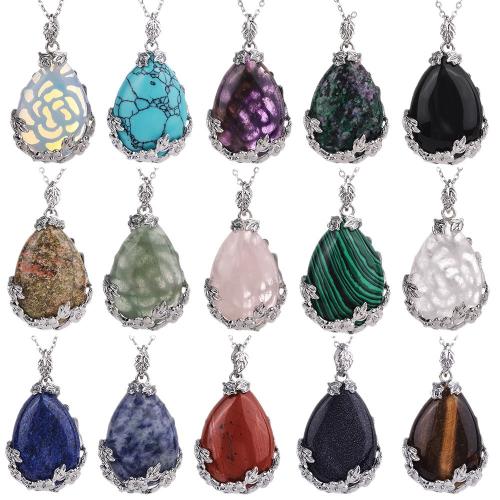 Natural Gemstone Necklace, with 304 Stainless Steel, fashion jewelry & different materials for choice & Unisex, Sold By PC