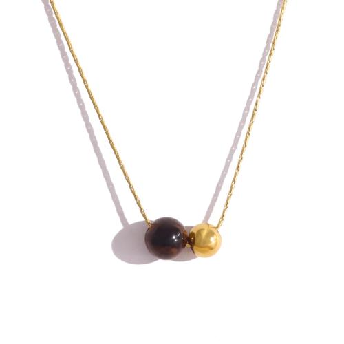 Stainless Steel Jewelry Necklace, 304 Stainless Steel, with Tiger Eye, 18K gold plated, fashion jewelry & different materials for choice & for woman, lead & nickel free, Sold By PC