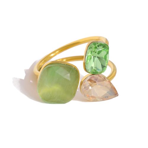 Cubic Zirconia Stainless Steel Finger Ring, 304 Stainless Steel, with Cubic Zirconia, 18K gold plated, different styles for choice & for woman & hollow, Sold By PC