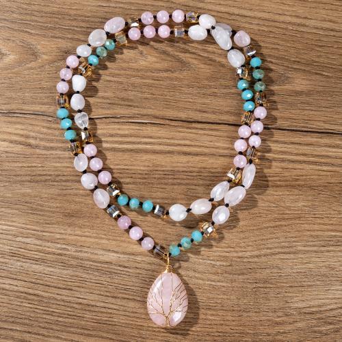 Quartz Necklace, Rose Quartz, with brass wire & CRYSTALLIZED™ Crystal Pearl, fashion jewelry & for woman, Sold By PC