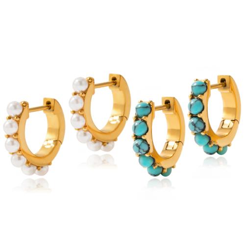 Stainless Steel Drop Earring, 304 Stainless Steel, with Glass Pearl, gold color plated, fashion jewelry & different materials for choice & for woman, Sold By Pair