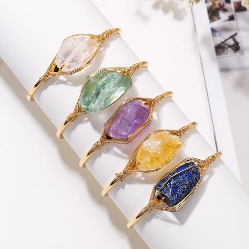 Gemstone Cuff Bangle, with brass wire & 304 Stainless Steel, gold color plated, fashion jewelry & different materials for choice & Unisex, Sold By PC