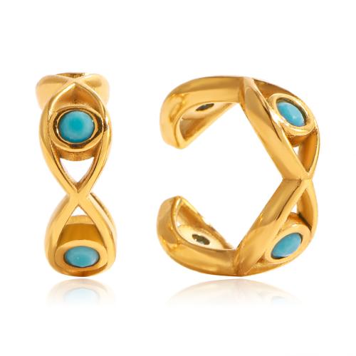 304 Stainless Steel Earring Clip, with turquoise, 18K gold plated, fashion jewelry & for woman & hollow, Sold By PC