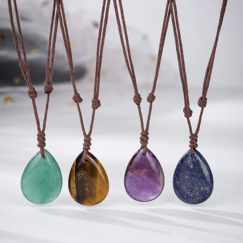 Natural Gemstone Necklace, with Waxed Cotton Cord, handmade, fashion jewelry & different materials for choice & Unisex, Sold By PC