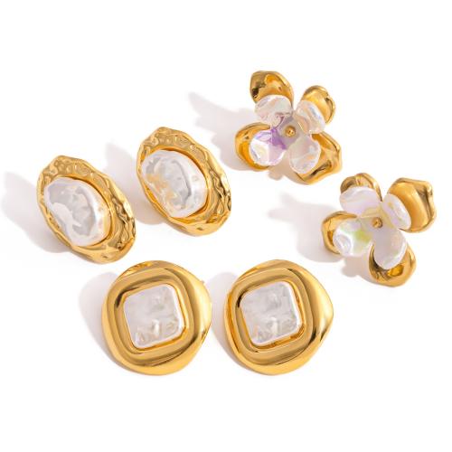 Stainless Steel Stud Earrings, 304 Stainless Steel, with Acrylic, 18K gold plated, fashion jewelry & different styles for choice & for woman, Sold By Pair