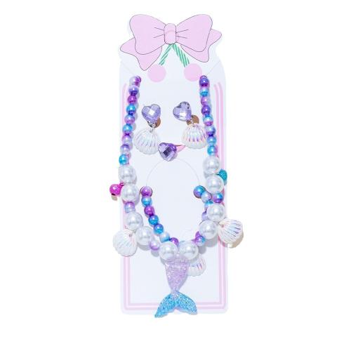 Children Jewelry Set, earring drop pendant & finger ring & bracelet & necklace, Plastic Pearl, fashion jewelry, mixed colors, Sold By Set