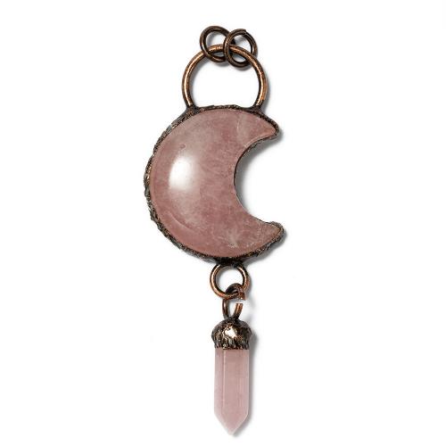 Gemstone Pendants Jewelry, Natural Stone, with Brass, Moon, plated, DIY, more colors for choice, Sold By PC