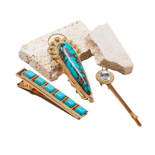Hair Slide, Tibetan Style, with Natural Turquoise, plated, fashion jewelry, mixed colors, Sold By PC