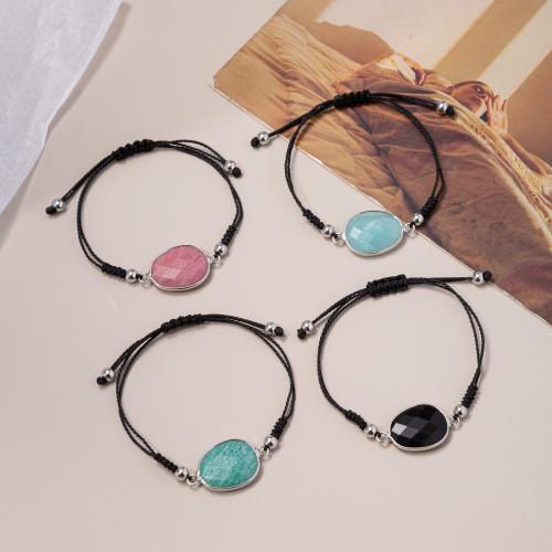 Gemstone Bracelets, Natural Stone, with Wax Cord & 304 Stainless Steel, fashion jewelry, more colors for choice, Sold By PC