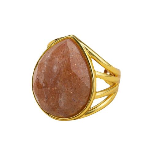 Natural Gemstone Finger Ring, Natural Stone, with Tibetan Style, fashion jewelry, more colors for choice, Sold By PC
