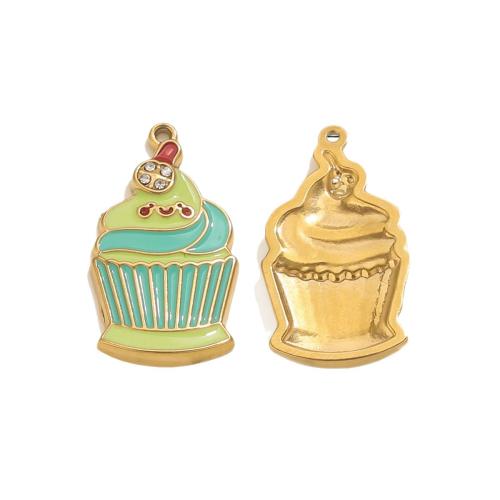 Stainless Steel Pendants, 304 Stainless Steel, Ice Cream, plated, DIY & enamel, more colors for choice, 12x17mm, 3PCs/Bag, Sold By Bag