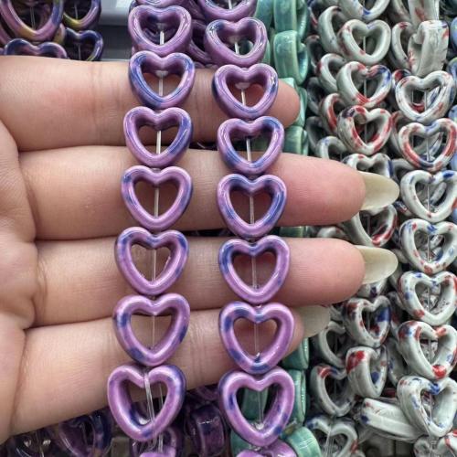 Porcelain Jewelry Beads, Heart, DIY & hollow, more colors for choice, 14mm, 20PCs/Bag, Sold By Bag