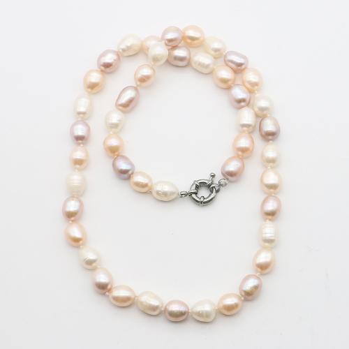 Freshwater Pearl Brass Necklace, with Brass, fashion jewelry, mixed colors, 9-10mm, Length:51 cm, Sold By PC