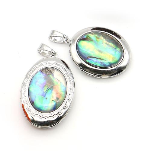 Fashion Locket Pendants, Brass, with Abalone Shell, plated, DIY, more colors for choice, nickel, lead & cadmium free, Sold By PC