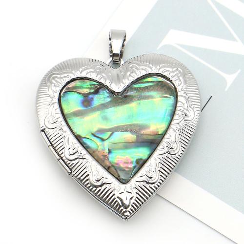Fashion Locket Pendants, Abalone Shell, with Brass, Heart, plated, DIY, mixed colors, 40x42mm, Sold By PC