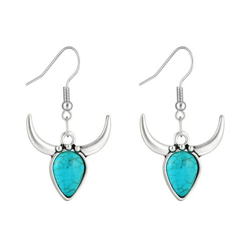 Tibetan Style Drop Earrings, with Turquoise, plated, fashion jewelry & different styles for choice & for woman, silver color, Sold By Pair