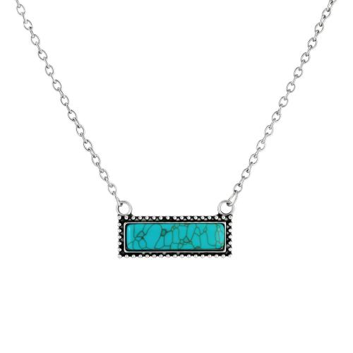 Tibetan Style Jewelry Necklace, with Turquoise, Rectangle, plated, fashion jewelry & for woman, silver color, Sold By PC
