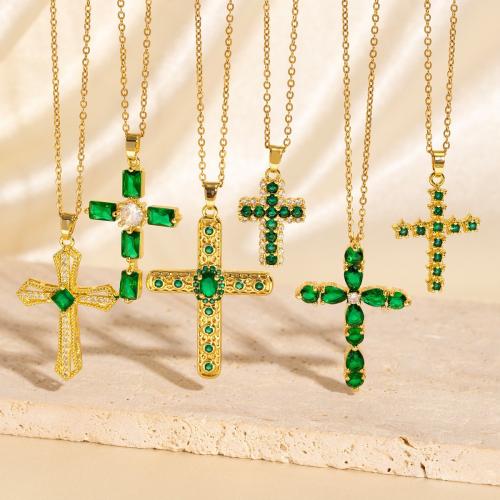 Cubic Zircon Micro Pave Brass Necklace, Cross, 18K gold plated, different styles for choice & micro pave cubic zirconia & for woman, Sold By PC