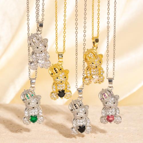 Cubic Zircon Micro Pave Brass Necklace, Bear, plated, fashion jewelry & micro pave cubic zirconia & for woman, Sold By PC