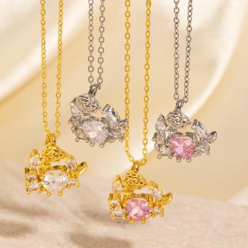 Cubic Zircon Micro Pave Brass Necklace, Flower, plated, fashion jewelry & micro pave cubic zirconia & for woman, Sold By PC