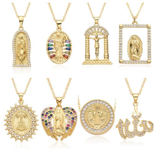 Cubic Zircon Micro Pave Brass Necklace, plated, fashion jewelry & micro pave cubic zirconia, golden, nickel, lead & cadmium free, Length:45 cm, Sold By PC