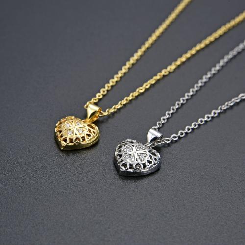 Cubic Zircon Micro Pave Brass Necklace, Heart, plated, fashion jewelry & micro pave cubic zirconia & hollow, more colors for choice, nickel, lead & cadmium free, Length:45 cm, Sold By PC