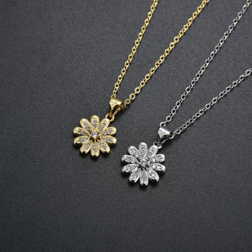 Cubic Zircon Micro Pave Brass Necklace, Daisy, plated, fashion jewelry & micro pave cubic zirconia, more colors for choice, nickel, lead & cadmium free, Length:45 cm, Sold By PC