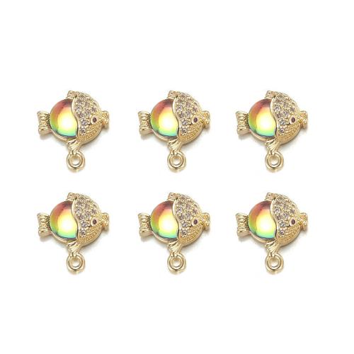 Crystal Pendants, Brass, Goldfish, plated, DIY & micro pave cubic zirconia, mixed colors, nickel, lead & cadmium free, 50PCs/Bag, Sold By Bag