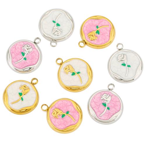 Stainless Steel Flower Pendant, 304 Stainless Steel, Rose, plated, DIY & enamel, more colors for choice, 4PCs/Bag, Sold By Bag