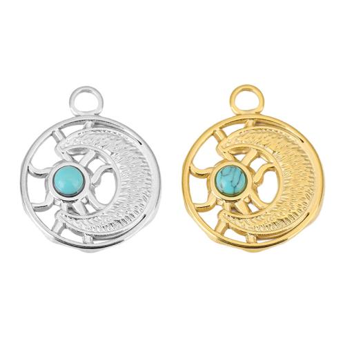 Stainless Steel Pendants, 304 Stainless Steel, with Blue Turquoise, plated, DIY, more colors for choice, 4PCs/Bag, Sold By Bag